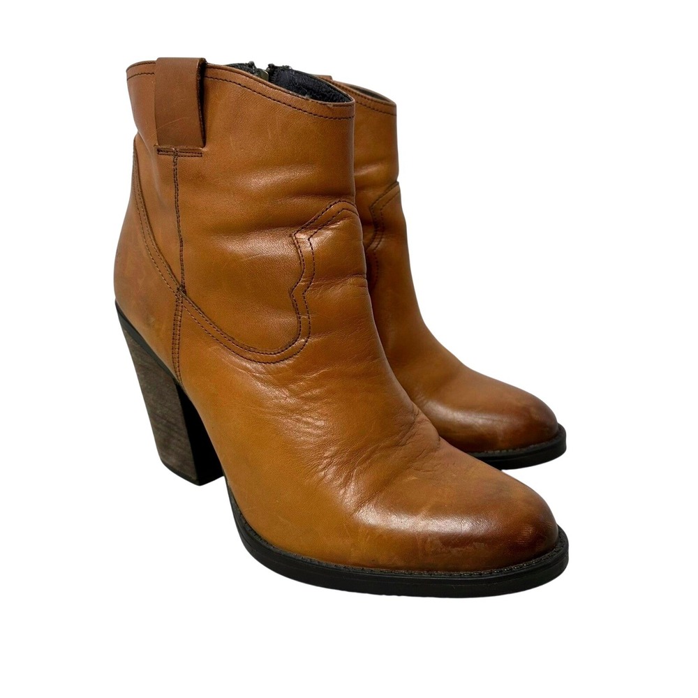 Musse & Cloud Josie Ankle Boots Womens 10 Brown Leather Western Block Heel Zip